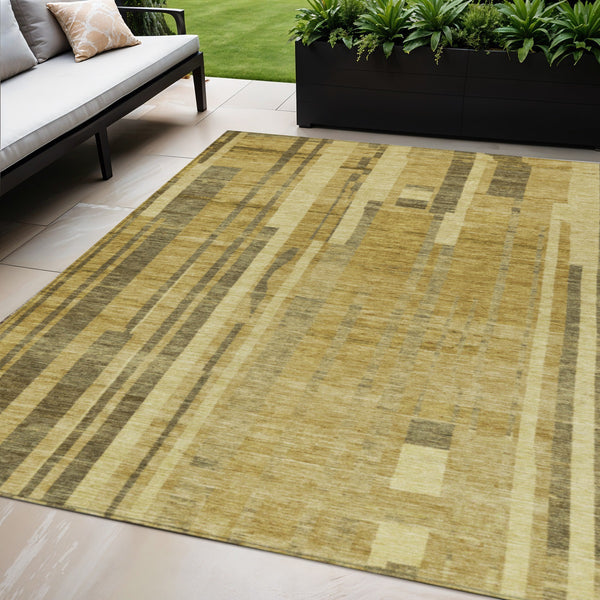 Homeroots 3' Blush And Brown Striped Washable Area Rug – Perfect For Indoor And Outdoor Spaces, Durable Design 5' X 8' Polyester 602780