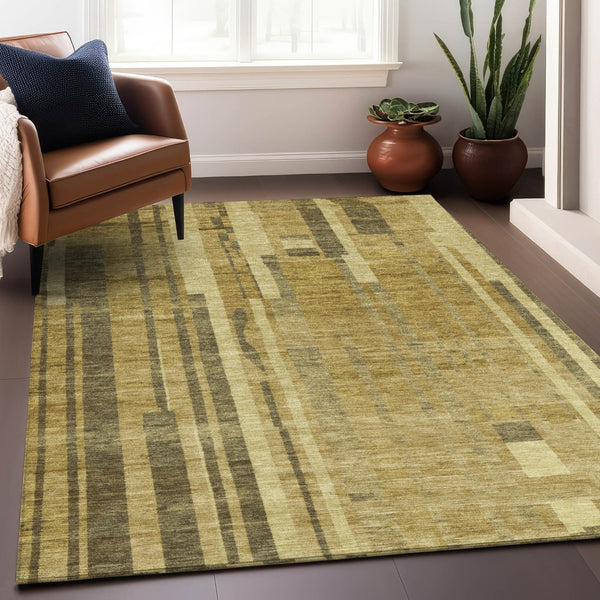 Homeroots 3' Blush And Brown Striped Washable Area Rug – Perfect For Indoor And Outdoor Spaces, Durable Design 5' X 8' Polyester 602780