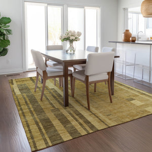 Homeroots 3' Blush And Brown Striped Washable Area Rug – Perfect For Indoor And Outdoor Spaces, Durable Design 5' X 8' Polyester 602780