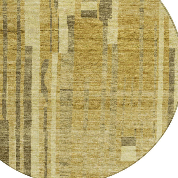 Homeroots 3' Blush And Brown Striped Washable Area Rug – Perfect For Indoor And Outdoor Spaces, Durable Design 8' Round Polyester 602781