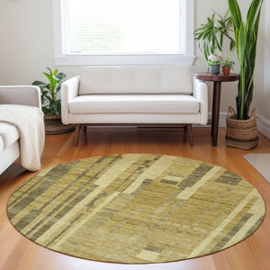 Homeroots 3' Blush And Brown Striped Washable Area Rug – Perfect For Indoor And Outdoor Spaces, Durable Design 8' Round Polyester 602781