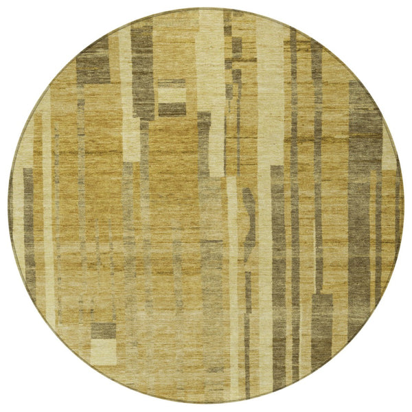 Homeroots 3' Blush And Brown Striped Washable Area Rug – Perfect For Indoor And Outdoor Spaces, Durable Design 8' Round Polyester 602781