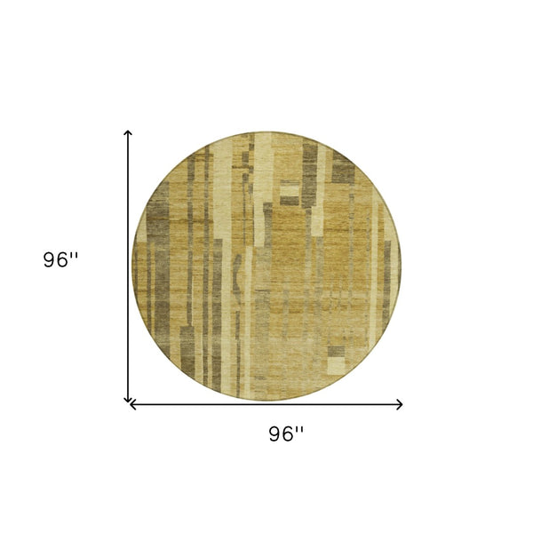 Homeroots 3' Blush And Brown Striped Washable Area Rug – Perfect For Indoor And Outdoor Spaces, Durable Design 8' Round Polyester 602781