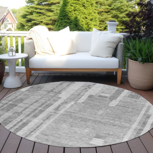 Homeroots 3' Blush And Brown Striped Washable Area Rug – Perfect For Indoor And Outdoor Spaces, Durable Design 8' Round Polyester 602787