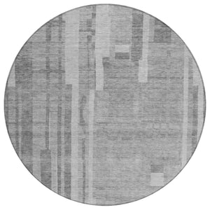 HomeRoots 5' Stylish Gray and Silver Striped Washable Rug - Perfect for Indoor and Outdoor High-Traffic Areas 8' Round 602787