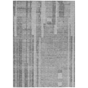 HomeRoots 5' Stylish Gray and Silver Striped Washable Rug - Perfect for Indoor and Outdoor High-Traffic Areas 8' X 10' 602788