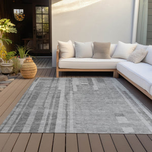 Homeroots 3' Blush And Brown Striped Washable Area Rug – Perfect For Indoor And Outdoor Spaces, Durable Design 9' X 12' Polyester 602789