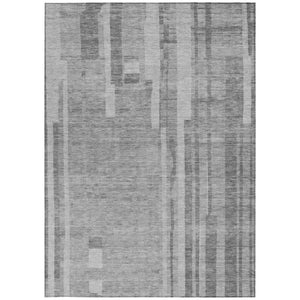 HomeRoots 5' Stylish Gray and Silver Striped Washable Rug - Perfect for Indoor and Outdoor High-Traffic Areas 10' X 14' 602790