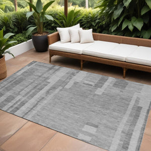HomeRoots 5' Stylish Gray and Silver Striped Washable Rug - Perfect for Indoor and Outdoor High-Traffic Areas 10' X 14' 602790