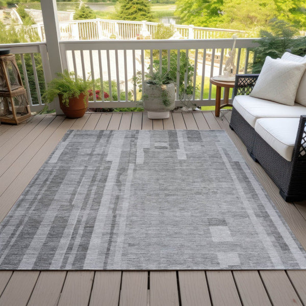 HomeRoots 5' Stylish Gray and Silver Striped Washable Rug - Perfect for Indoor and Outdoor High-Traffic Areas 10' X 14' 602790