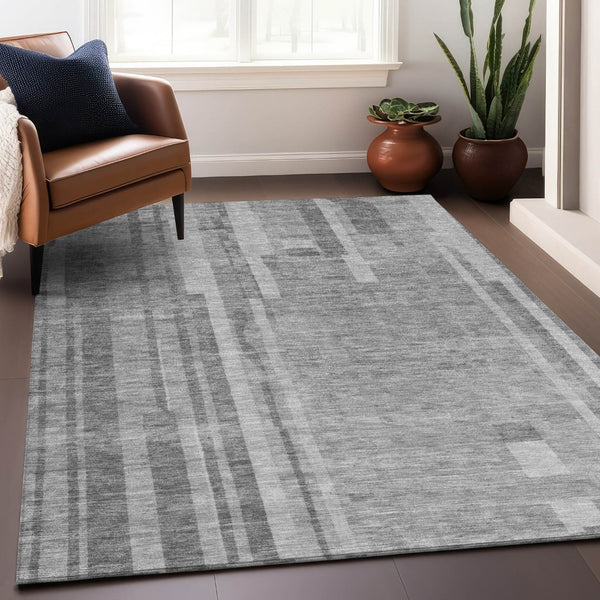 HomeRoots 5' Stylish Gray and Silver Striped Washable Rug - Perfect for Indoor and Outdoor High-Traffic Areas 10' X 14' 602790