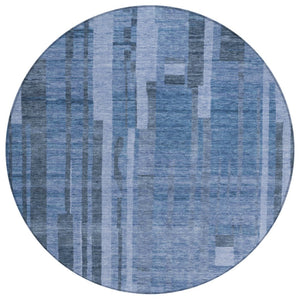 HomeRoots 5' Navy Blue and Gray Striped Indoor Outdoor Area Rug - Durable, Washable, and Versatile for Any Space 8' Round 602793