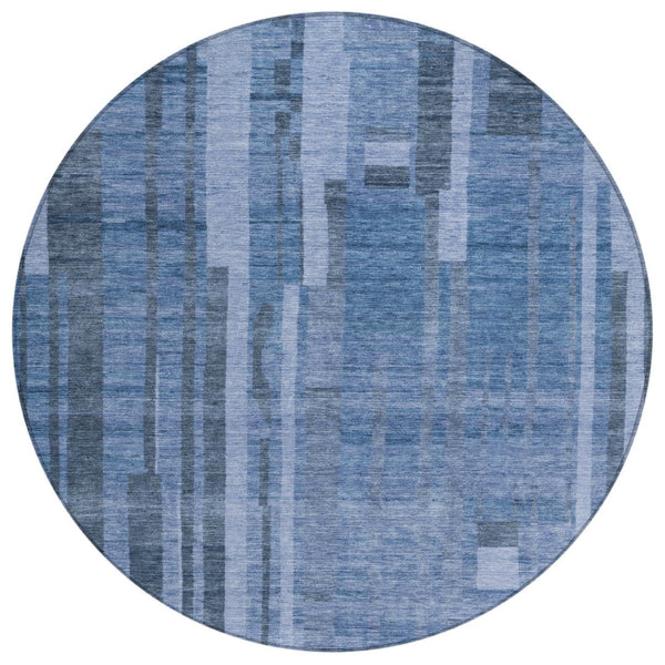 HomeRoots 5' Navy Blue and Gray Striped Indoor Outdoor Area Rug - Durable, Washable, and Versatile for Any Space 8' Round 602793
