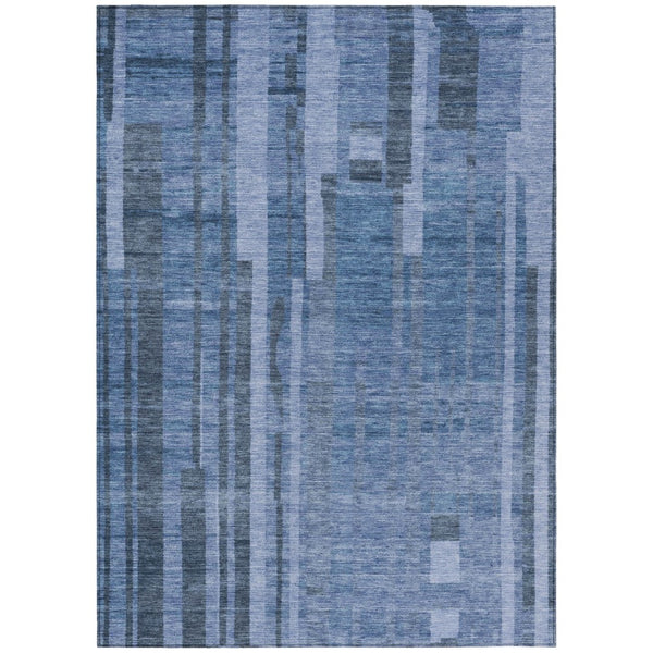 HomeRoots 5' Navy Blue and Gray Striped Indoor Outdoor Area Rug - Durable, Washable, and Versatile for Any Space 8' X 10' 602794
