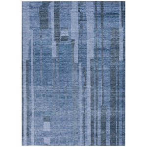 HomeRoots 5' Navy Blue and Gray Striped Indoor Outdoor Area Rug - Durable, Washable, and Versatile for Any Space 10' X 14' 602796