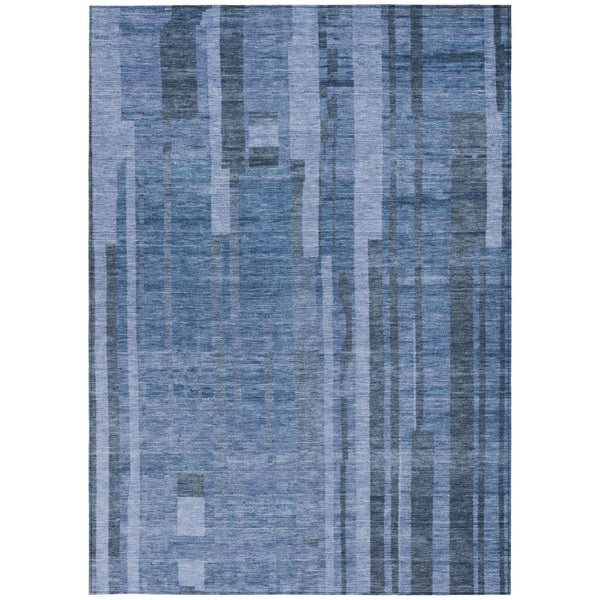 HomeRoots 5' Navy Blue and Gray Striped Indoor Outdoor Area Rug - Durable, Washable, and Versatile for Any Space 10' X 14' 602796