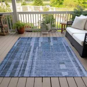 HomeRoots 5' Navy Blue and Gray Striped Indoor Outdoor Area Rug - Durable, Washable, and Versatile for Any Space 10' X 14' 602796