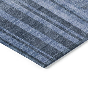 HomeRoots 5' Navy Blue and Gray Striped Indoor Outdoor Area Rug - Durable, Washable, and Versatile for Any Space 10' X 14' 602796