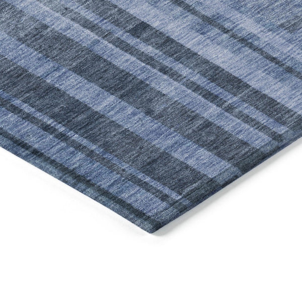 HomeRoots 5' Navy Blue and Gray Striped Indoor Outdoor Area Rug - Durable, Washable, and Versatile for Any Space 10' X 14' 602796