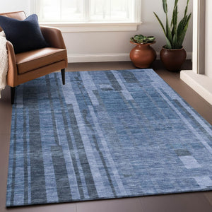 HomeRoots 5' Navy Blue and Gray Striped Indoor Outdoor Area Rug - Durable, Washable, and Versatile for Any Space 10' X 14' 602796