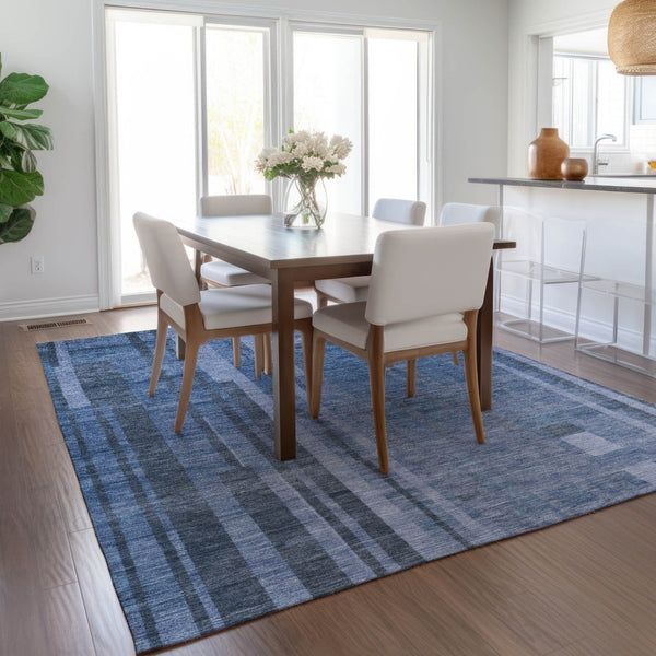 HomeRoots 5' Navy Blue and Gray Striped Indoor Outdoor Area Rug - Durable, Washable, and Versatile for Any Space 10' X 14' 602796