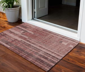 Homeroots 3' Blush And Brown Striped Washable Area Rug – Perfect For Indoor And Outdoor Spaces, Durable Design 3' X 5' Polyester 602797