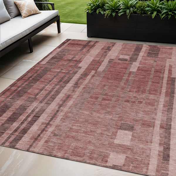 Homeroots 3' Blush And Brown Striped Washable Area Rug – Perfect For Indoor And Outdoor Spaces, Durable Design 5' X 8' Polyester 602798