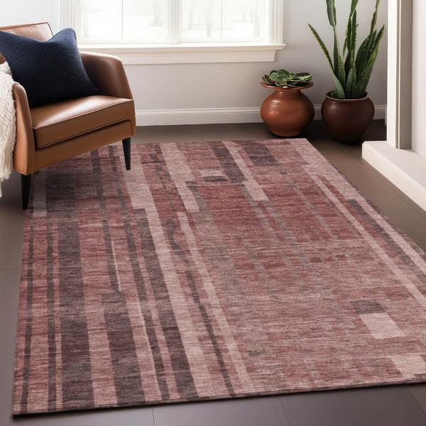 Homeroots 3' Blush And Brown Striped Washable Area Rug – Perfect For Indoor And Outdoor Spaces, Durable Design 5' X 8' Polyester 602798