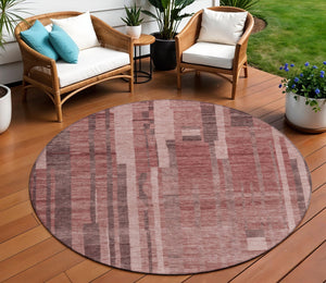 Homeroots 3' Blush And Brown Striped Washable Area Rug – Perfect For Indoor And Outdoor Spaces, Durable Design 8' Round Polyester 602799