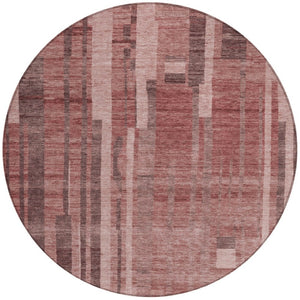Homeroots 3' Blush And Brown Striped Washable Area Rug – Perfect For Indoor And Outdoor Spaces, Durable Design 8' Round Polyester 602799