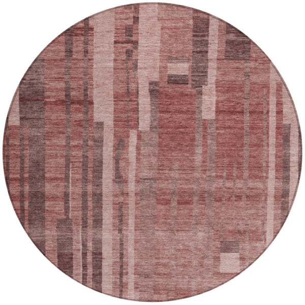 Homeroots 3' Blush And Brown Striped Washable Area Rug – Perfect For Indoor And Outdoor Spaces, Durable Design 8' Round Polyester 602799