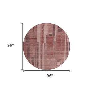 Homeroots 3' Blush And Brown Striped Washable Area Rug – Perfect For Indoor And Outdoor Spaces, Durable Design 8' Round Polyester 602799