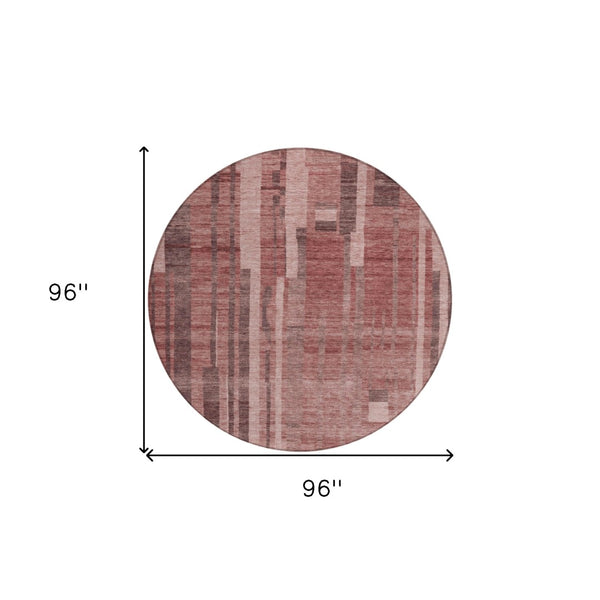 Homeroots 3' Blush And Brown Striped Washable Area Rug – Perfect For Indoor And Outdoor Spaces, Durable Design 8' Round Polyester 602799
