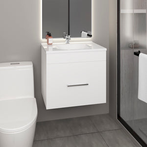 English Elm One Blanco Kronos Bath Vanity Hatta with One Door, Two Drawers & Open Shelf — Compact White MDF Storage Elegance B200P313683
