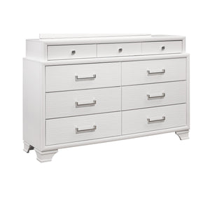 English Elm CIVIC White 5PC Bedroom Set with Solid Wood+MDF Construction, Slatted Base & Felt-Lined Storage Drawers Queen B201S00250