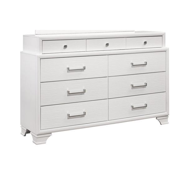 English Elm CIVIC White 5PC Bedroom Set with Solid Wood+MDF Construction, Slatted Base & Felt-Lined Storage Drawers Queen B201S00250