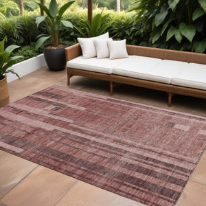 Homeroots 3' Blush And Brown Striped Washable Area Rug – Perfect For Indoor And Outdoor Spaces, Durable Design 8' X 10' Polyester 602800