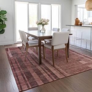 Homeroots 3' Blush And Brown Striped Washable Area Rug – Perfect For Indoor And Outdoor Spaces, Durable Design 9' X 12' Polyester 602801