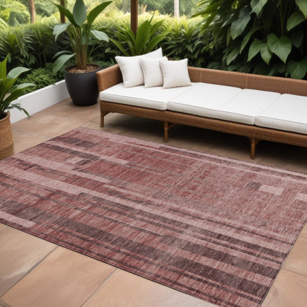 Homeroots 3' Blush And Brown Striped Washable Area Rug – Perfect For Indoor And Outdoor Spaces, Durable Design 10' X 14' Polyester 602802