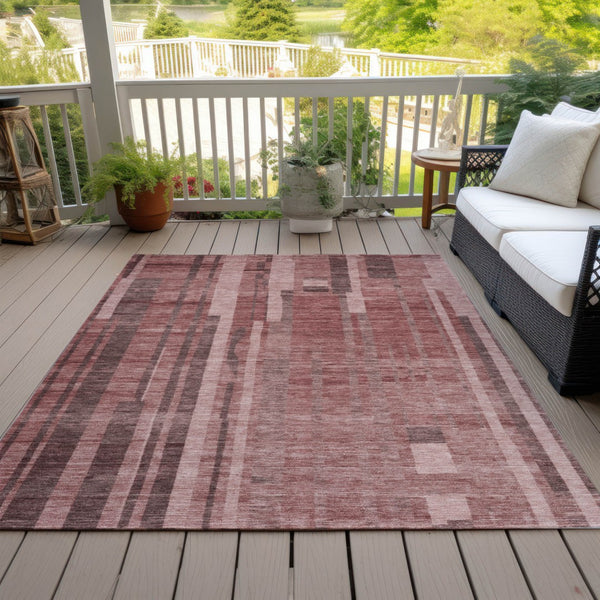 Homeroots 3' Blush And Brown Striped Washable Area Rug – Perfect For Indoor And Outdoor Spaces, Durable Design 10' X 14' Polyester 602802