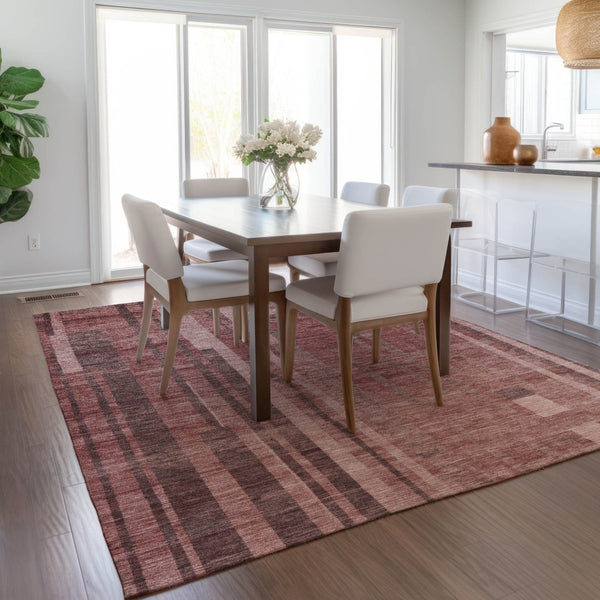 Homeroots 3' Blush And Brown Striped Washable Area Rug – Perfect For Indoor And Outdoor Spaces, Durable Design 10' X 14' Polyester 602802