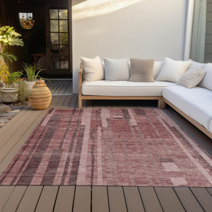 Homeroots 3' Blush And Brown Striped Washable Area Rug – Perfect For Indoor And Outdoor Spaces, Durable Design 10' X 14' Polyester 602802
