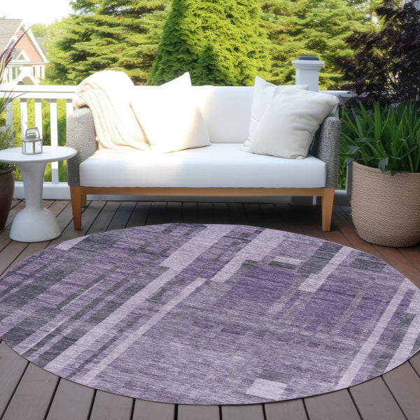 Homeroots 3' Blush And Brown Striped Washable Area Rug – Perfect For Indoor And Outdoor Spaces, Durable Design 8' Round Polyester 602805