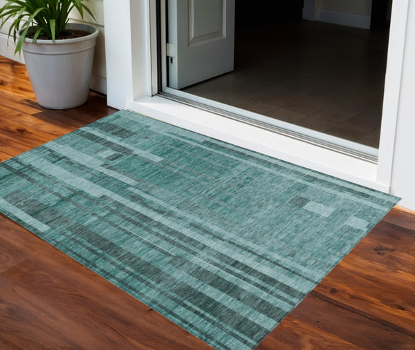 Homeroots 3' Blush And Brown Striped Washable Area Rug – Perfect For Indoor And Outdoor Spaces, Durable Design 5' X 8' Polyester 602810