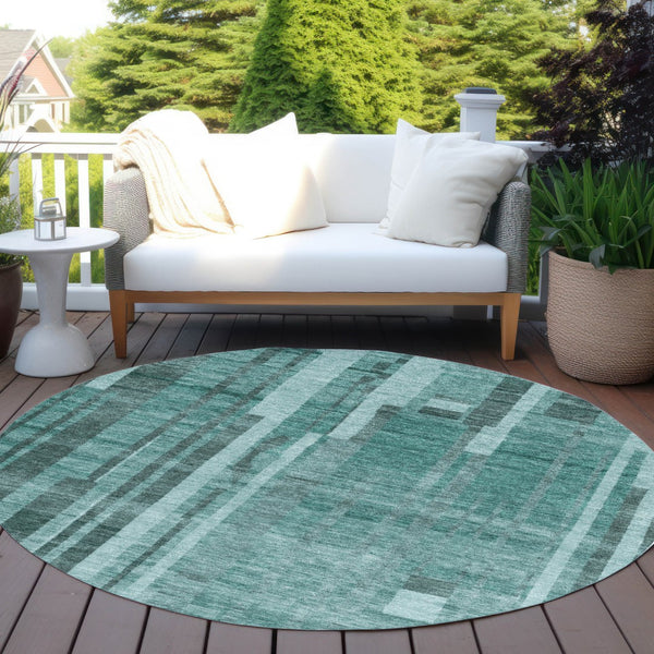 Homeroots 3' Blush And Brown Striped Washable Area Rug – Perfect For Indoor And Outdoor Spaces, Durable Design 8' Round Polyester 602811