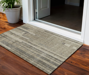 Homeroots 3' Blush And Brown Striped Washable Area Rug – Perfect For Indoor And Outdoor Spaces, Durable Design 3' X 5' Polyester 602815