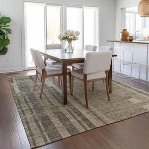 Homeroots 3' Blush And Brown Striped Washable Area Rug – Perfect For Indoor And Outdoor Spaces, Durable Design 3' X 5' Polyester 602815