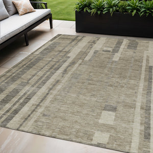 Homeroots 3' Blush And Brown Striped Washable Area Rug – Perfect For Indoor And Outdoor Spaces, Durable Design 5' X 8' Polyester 602816