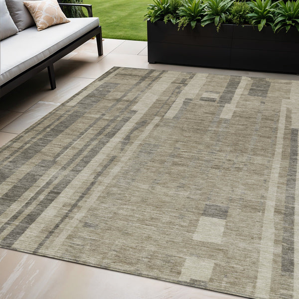 Homeroots 3' Blush And Brown Striped Washable Area Rug – Perfect For Indoor And Outdoor Spaces, Durable Design 5' X 8' Polyester 602816