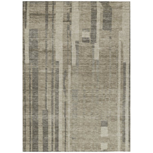 HomeRoots 5' Durable Taupe and Dark Gray Striped Area Rug – Stylish, Washable Design for Indoor and Outdoor Use 5' X 8' 602816